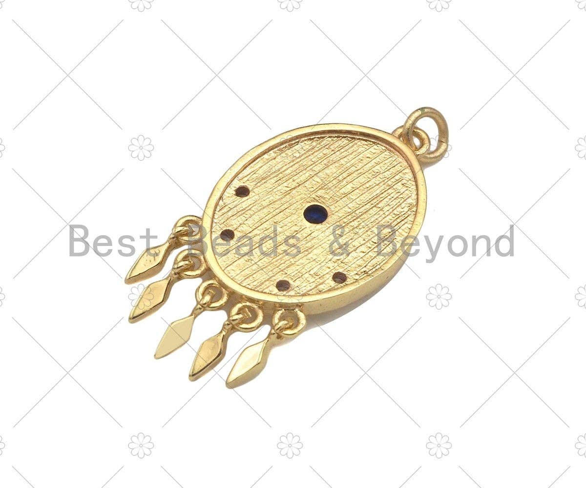 Gold Filled Cobalt CZ Micro Pave North Star On Oval Shape Pendant, 18K Gold Filled Medallion Charm, Necklace Bracelet Charm,16x26mm,Sku#L568