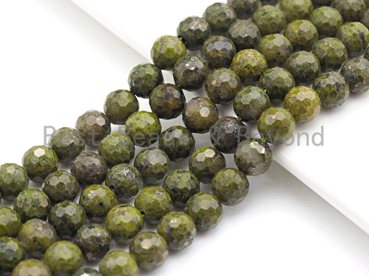 SPECIAL CUT Natural Olive Chlorastvolite, Round Faceted 6mm/8mm/10mm/12mm, 15.5" Full Strand, sku#U644