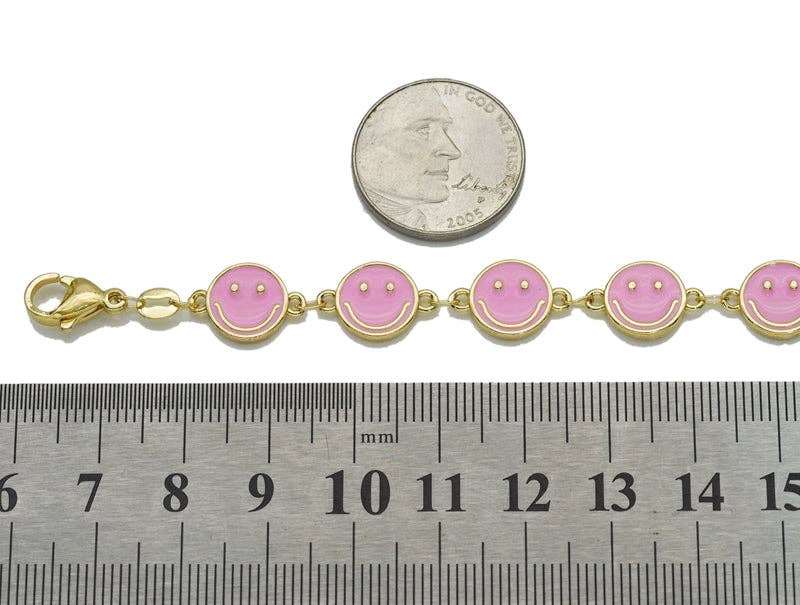 Gold Enamel Smiley Face Adjustable Bracelet, Sku#JL152