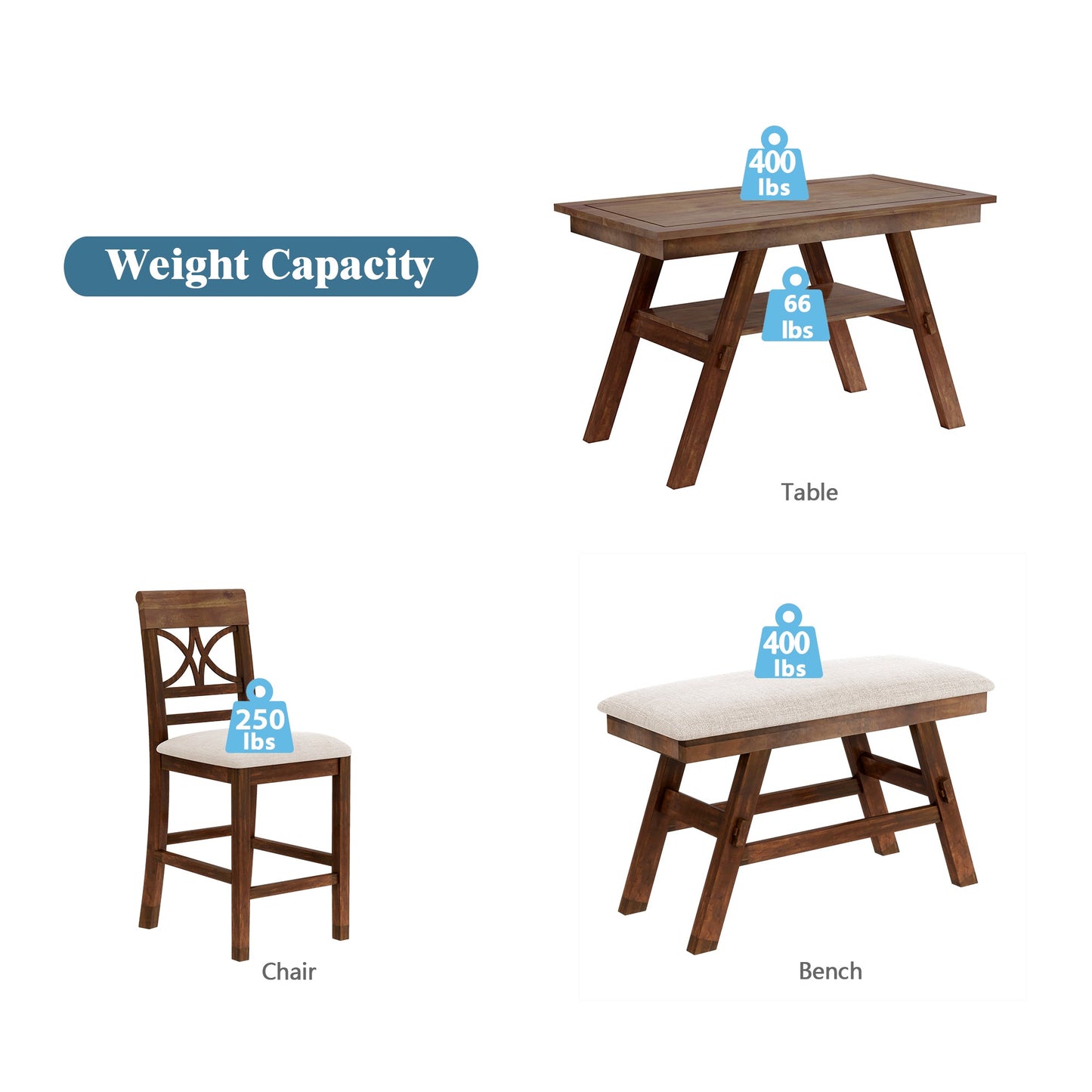 TOPMAX 6-Piece Wood Counter Height Dining Table Set