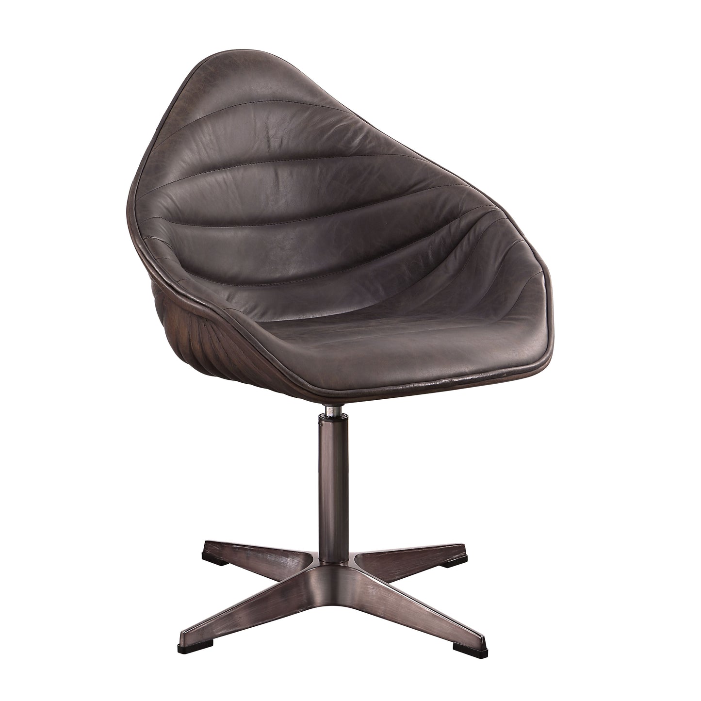 Pipino Antique Ebony Top Grain Leather Accent Chair with Swivel