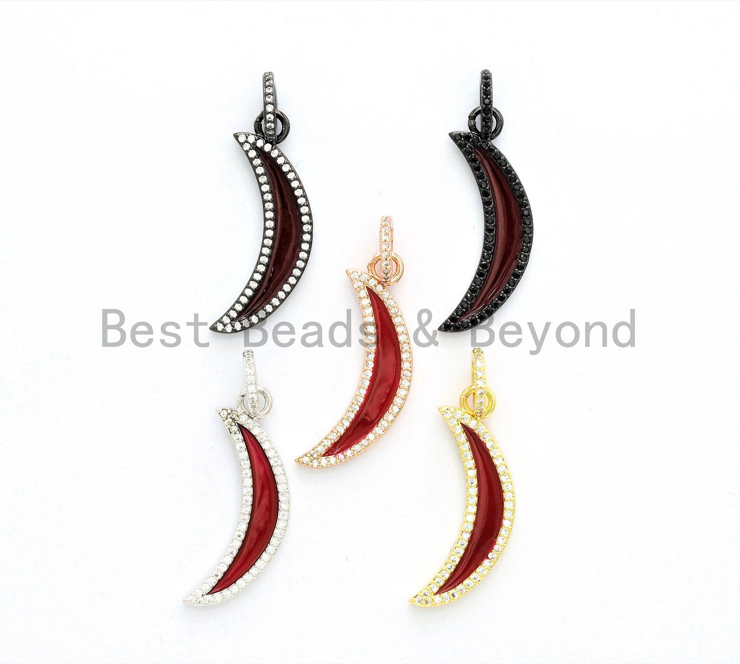 NEW Enamel Red Crescent moon Pendant,CZ Micro Pave Oil Drop Moon pendant,Enamel Charm,Enamel Jewelry,7x32mm,sku#F586