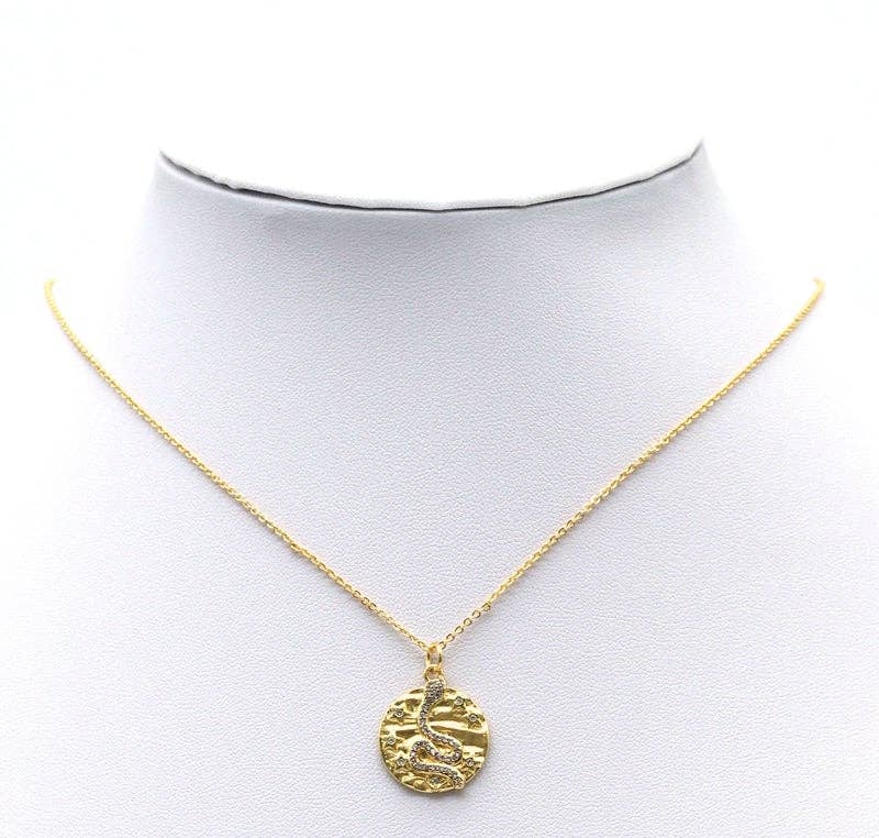 Gold CZ Snake Star Hammered Coin Charm, Sku#LX88