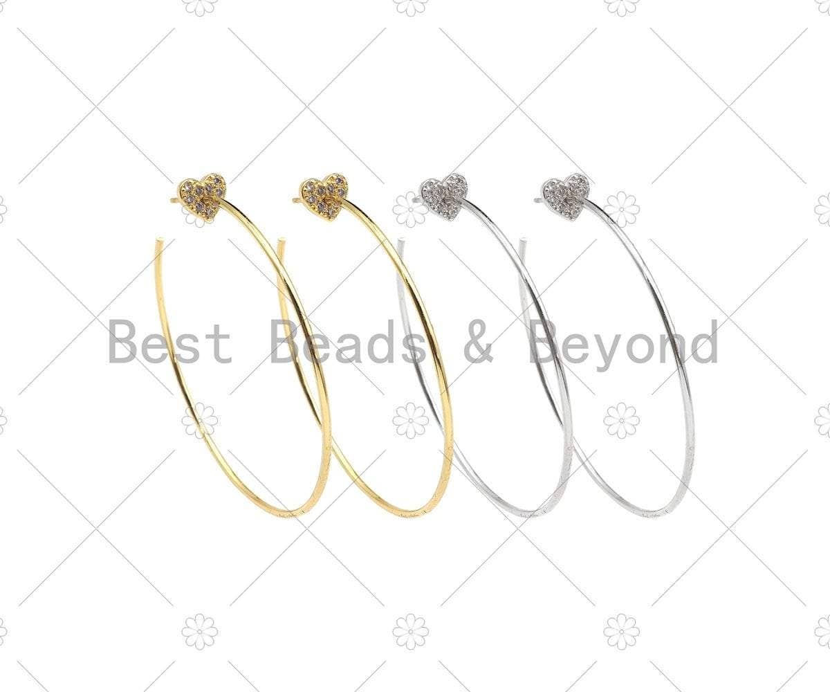 CZ Pave Heart Hoop Earrings, Sku#J321