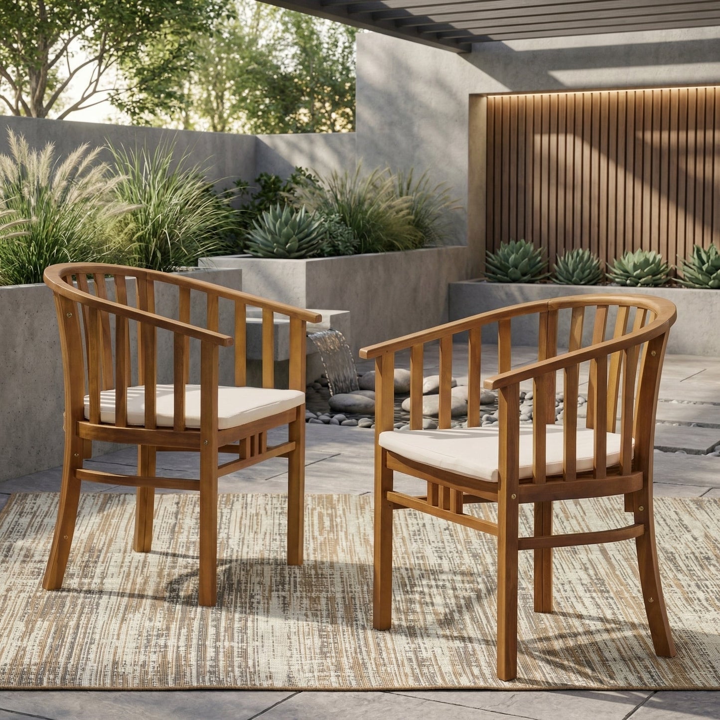 Outdoor Wooden Dining Chairs With Cushions, Set of 2