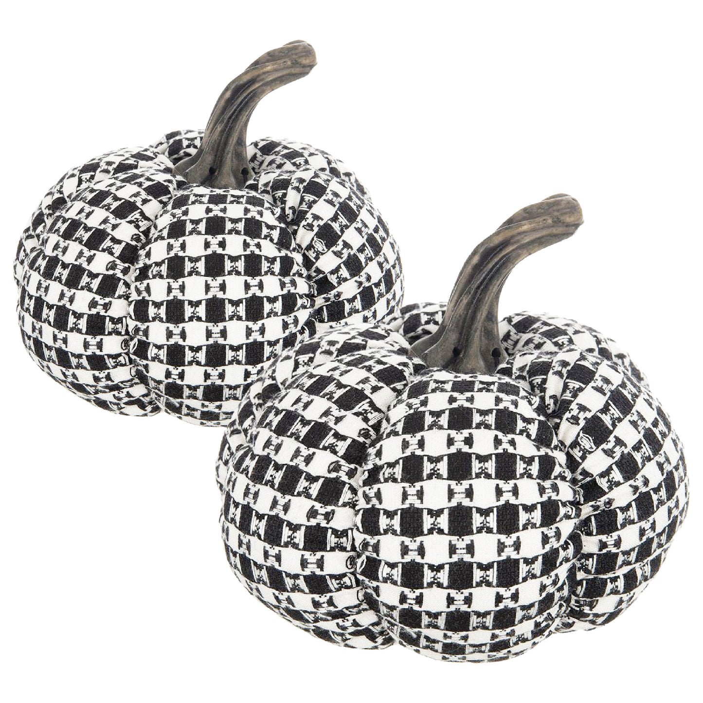 Set of 2 Fabric Black-White Plaid Pumpkin Decor