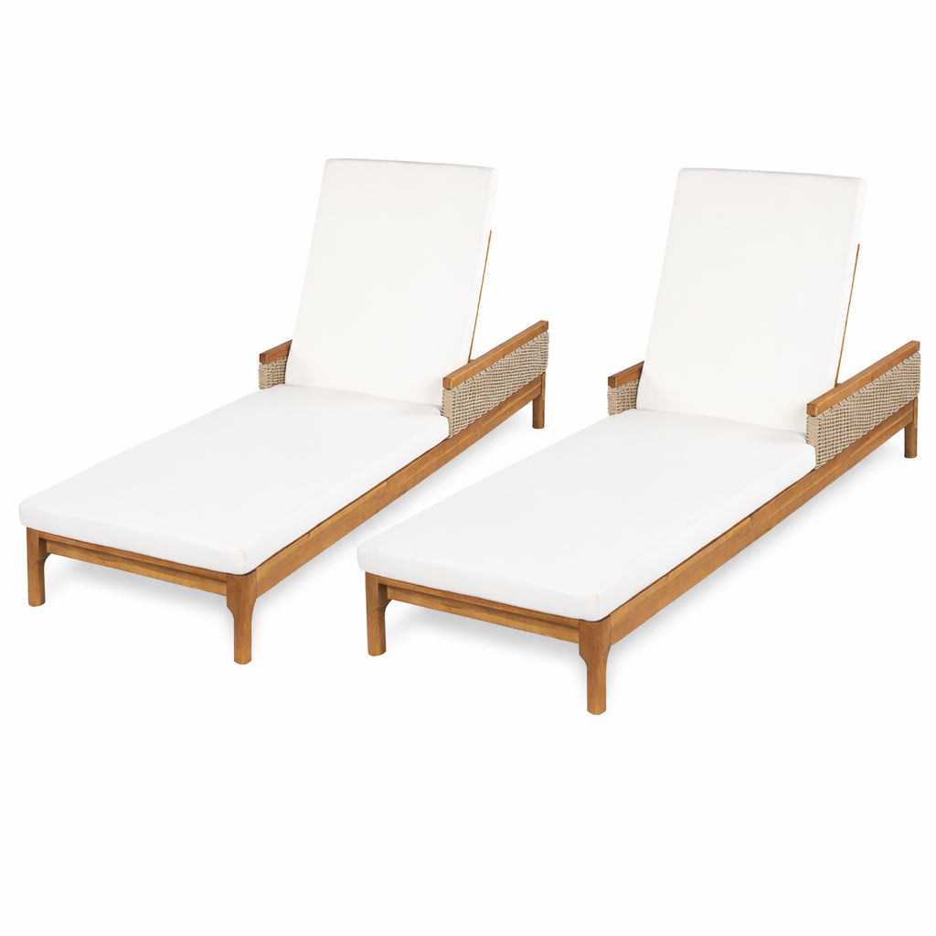 76.8" Solid Acacia Wood Sun Chaise Lounger Set of 2