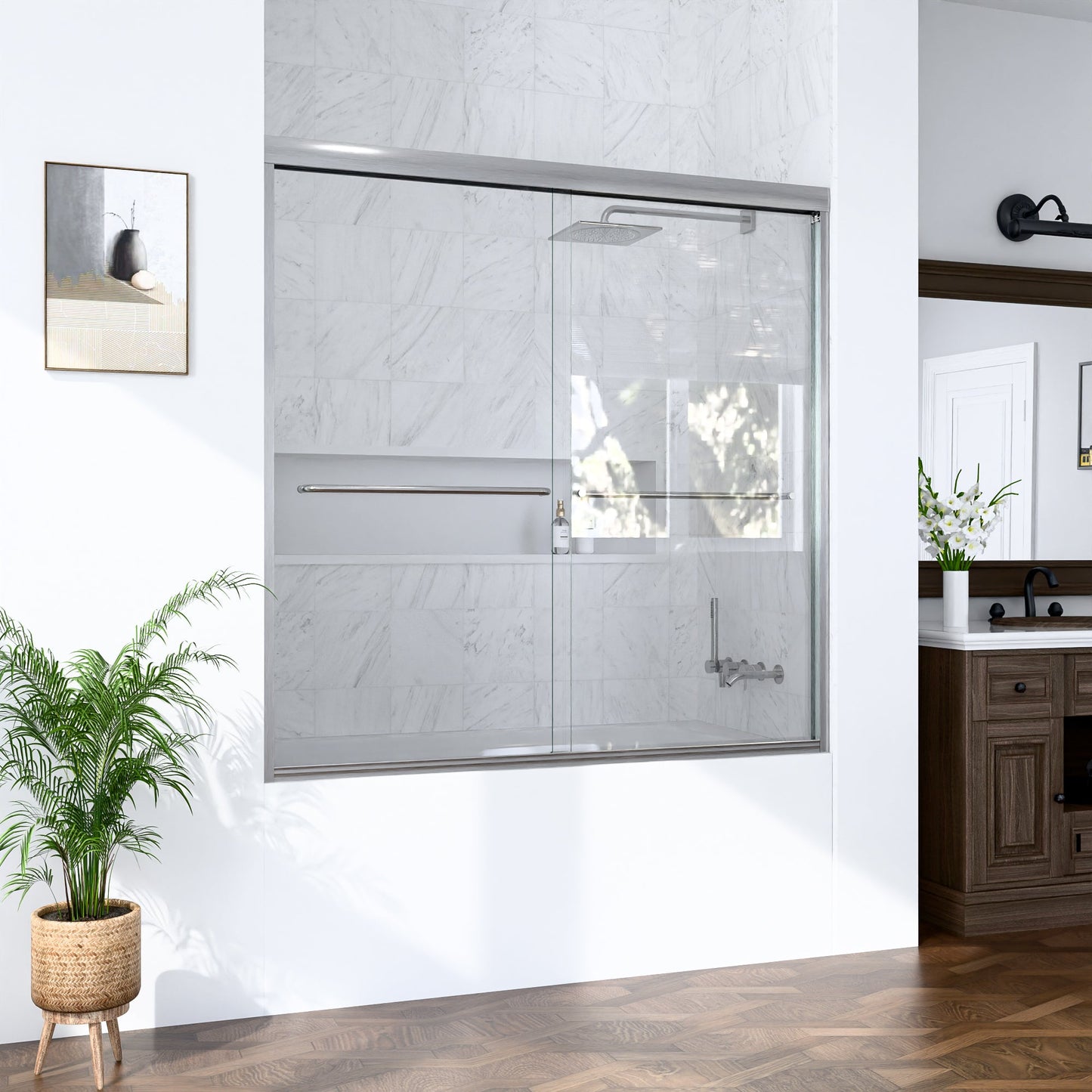 56"-60"W Semi-Frameless Double Sliding Shower Door