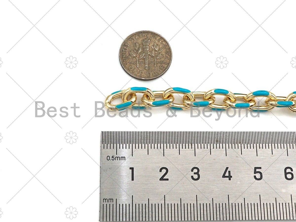 High Quality Colorful Enamel Gold Oval Link Chain by Foot, Gold Enamel Chunky Oval Link Chain, Enamel Statment Chain, 7x11mm, SKU#M333