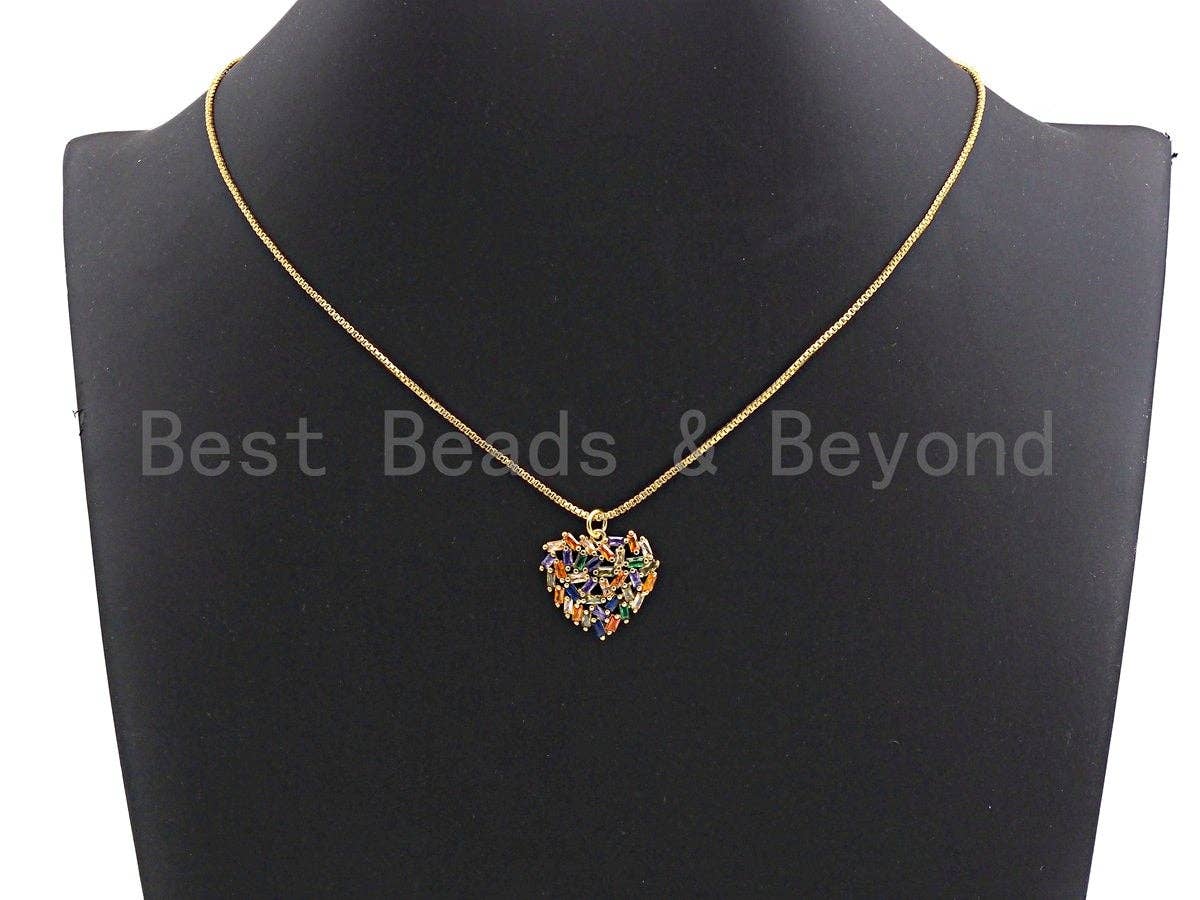 Colorful Baguette CZ Micro Pave Cluster Heart Shape Pendant, Cz Pave Bracelet Necklace Pendant in Gold Finish,21x19mm, sku#F908