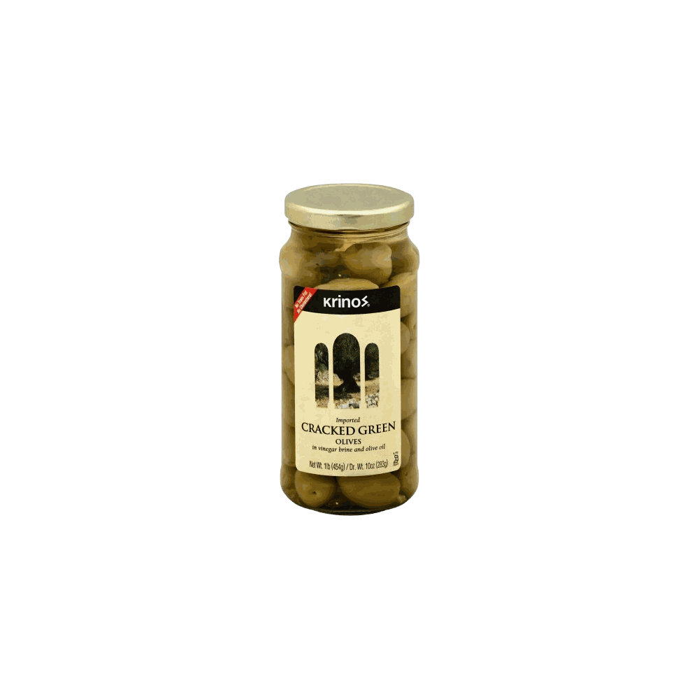 KRINOS Cracked Green Olives - 16oz |Greek Handpicked Olives|Appetizers