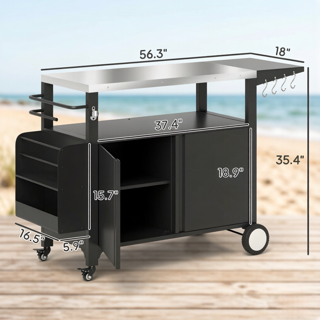 Convenient Kitchen Island & Movable Grill Cart Table
