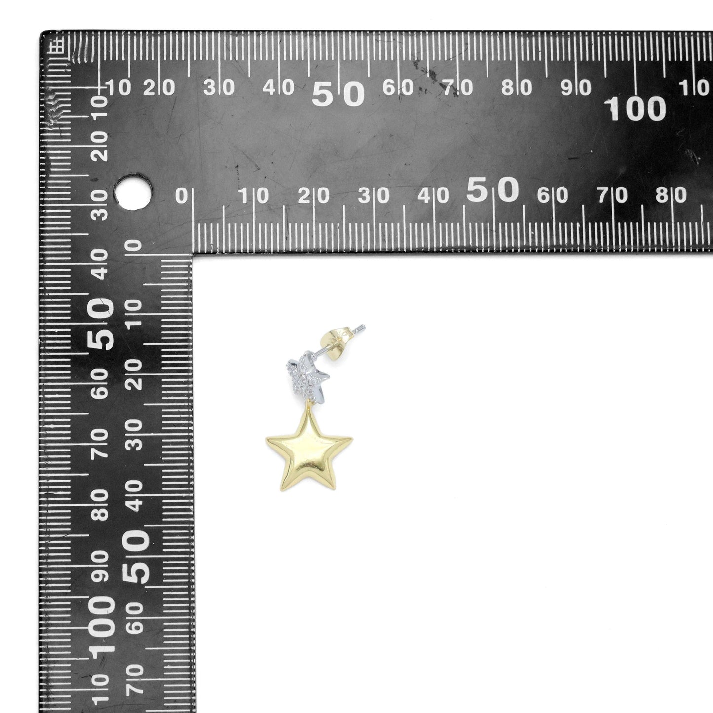 Gold Silver Dual color Five Point Star Dangle Earrings, Sku#LX665