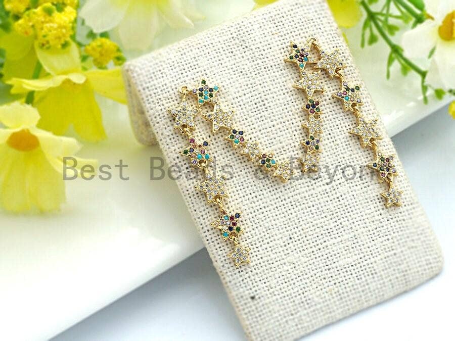 Colorful CZ Long Stars Hook Earring, Sku#J98