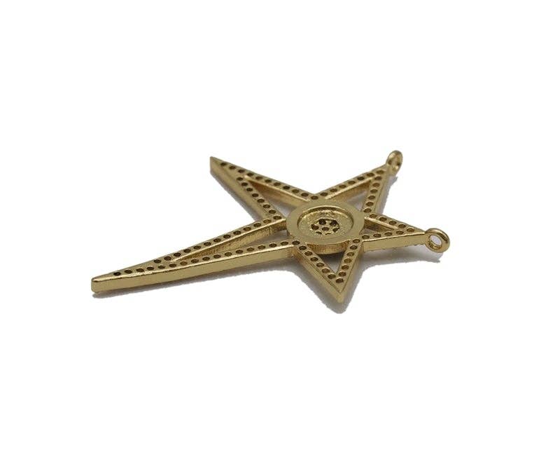 Gold CZ Enamel Black Eye Star Connector Charm, Sku#LK717