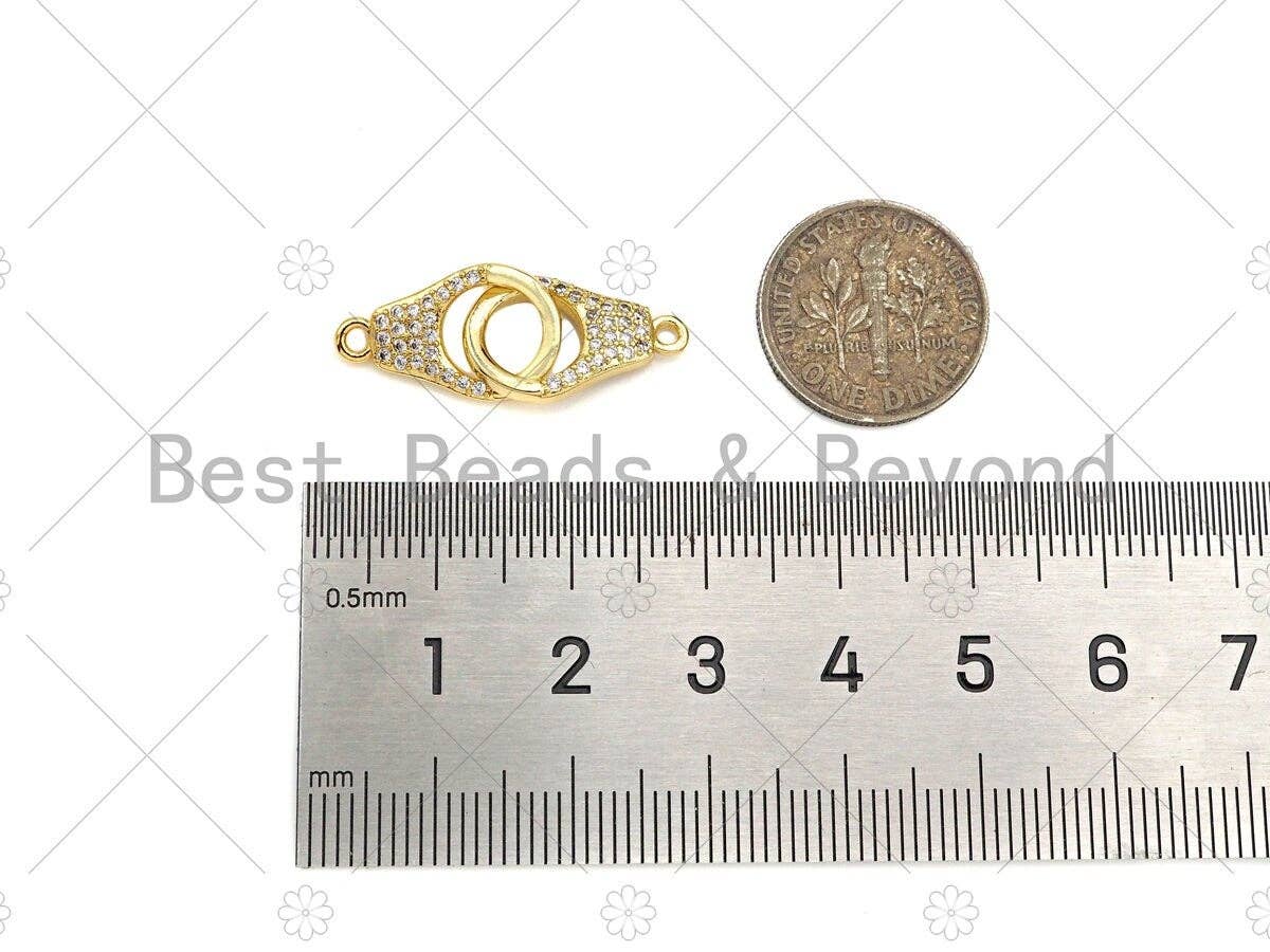 Micro Pave Dainty 18K Gold Handcuff Charm Connectors, Gold Handcuffs Link, Necklace Bracelet Connector, 10x17mm, Sku#LK242