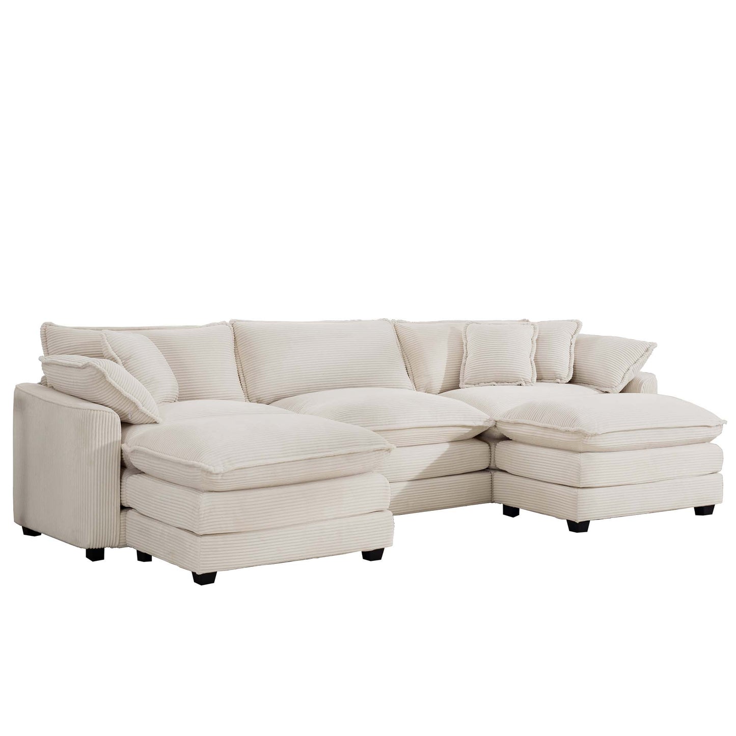 Oversized Modular Cushion Sofa With Ottomans, Comfy Upholstered U Shaped Convertible Corner Sectional Sofa Couch - Light