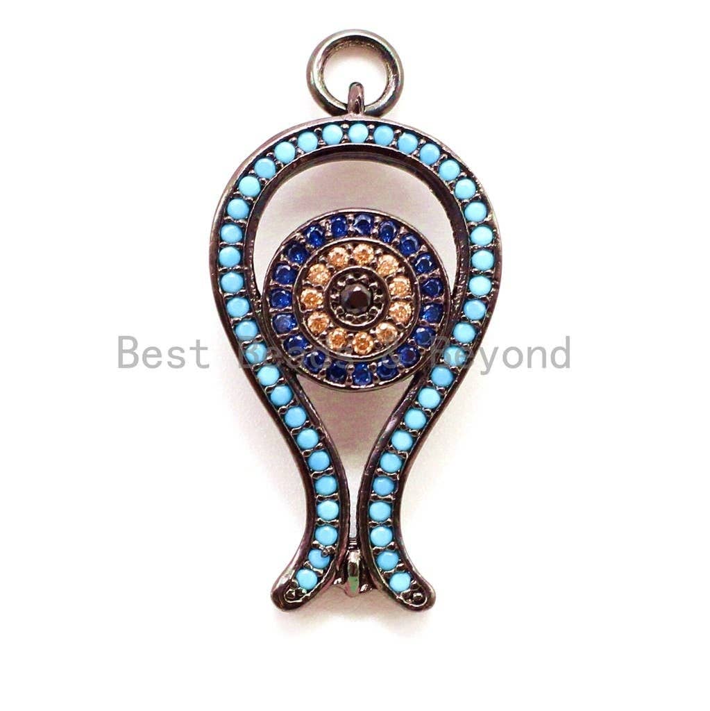 CZ Micro Pave Turquoise Evil Eye Pendant, Cubic Zirconia Pendant/Charm,15x31mm, sku#F27