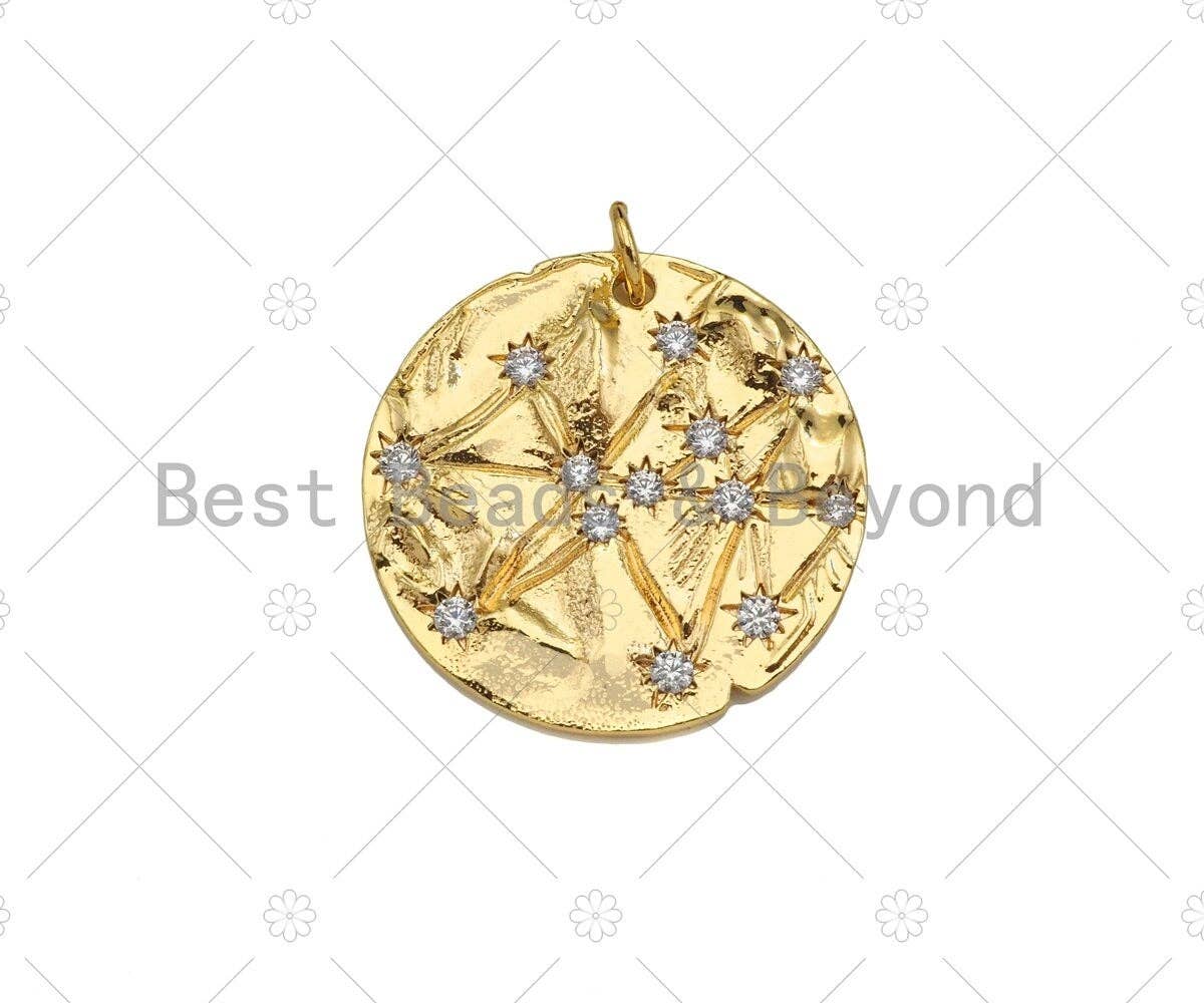 CZ Micro Pave Star On Round Shape Pendant, 14K Gold Filled Medallion Charm, Necklace Bracelet Charm Pendant,23x3mm,Sku#ZX35