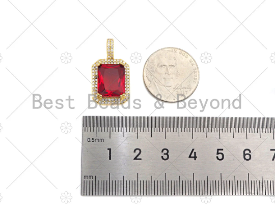 Big Gemstone CZ Micro Pave Square Diamond Shape Pendant/Charm, Pink/Blue/Black/Red Focal Pendant,14x25mm,Sku#LK292