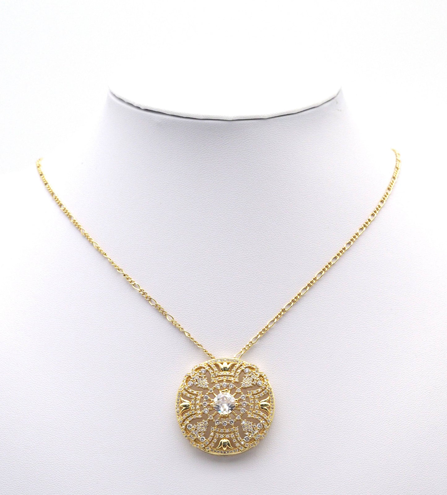 Large CZ Gold Filigree Style Round Charm, Sku#LX146
