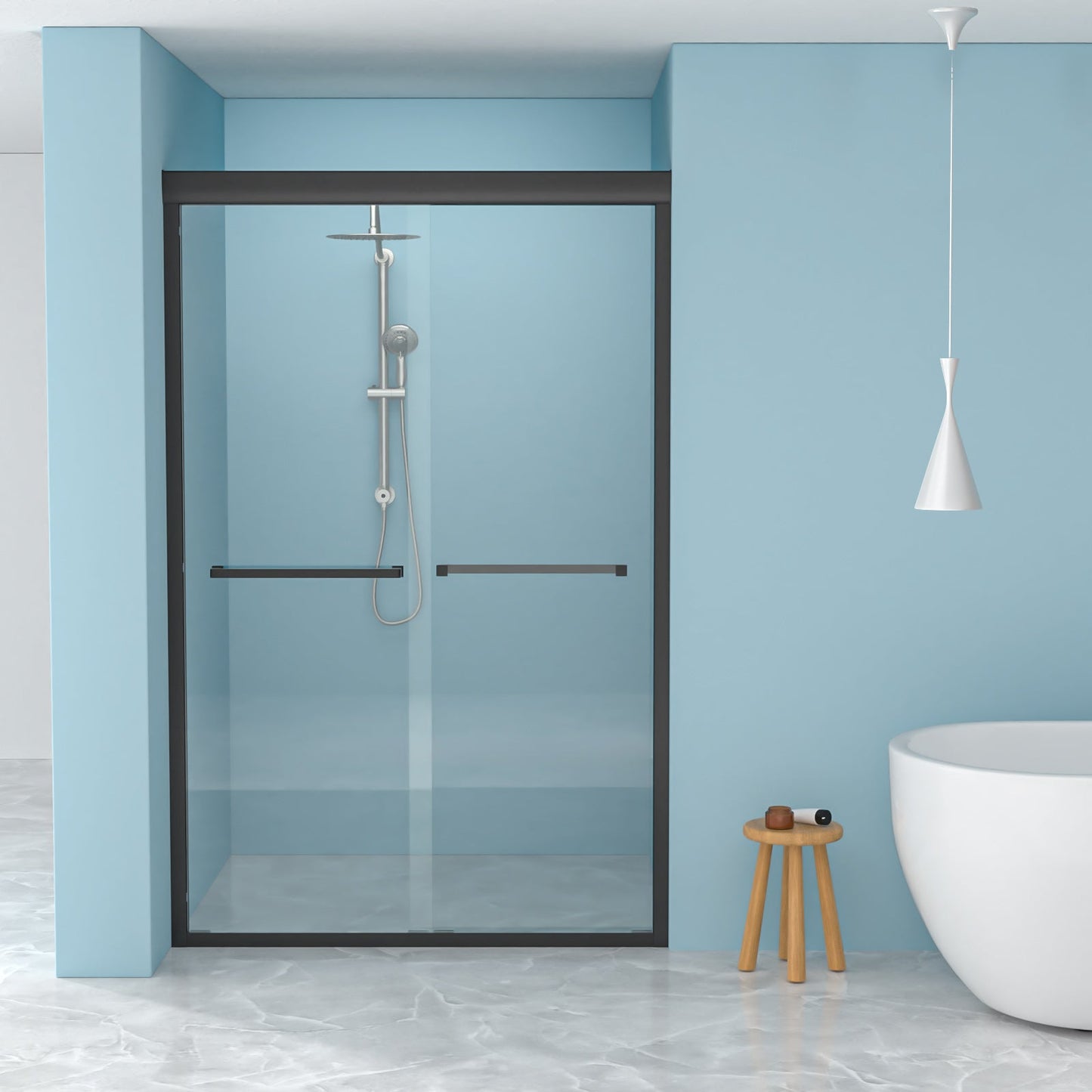Double Sliding Shower Door 48" W x 76"H - Matte Finish
