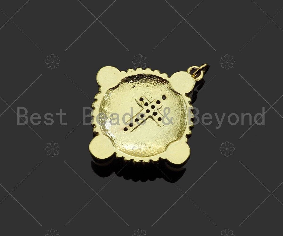 Gold Filled CZ Micro Pave Cross Medallion Pendant,18K Gold Filled Mother of Pearl Charm, Necklace Bracelet Pendant,25x23mm,Sku#LK348