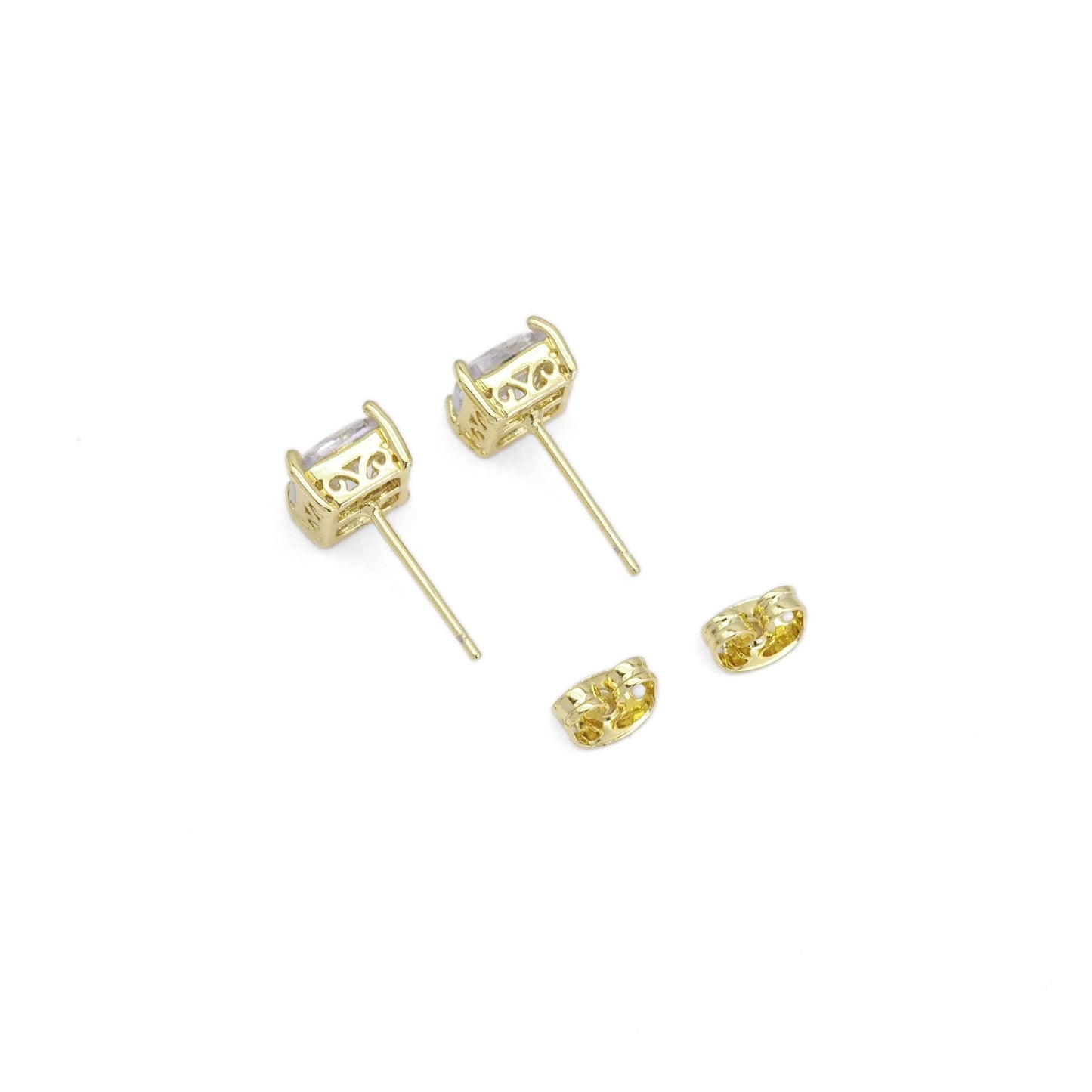Gold Silver Big Square Diamond CZ Stud Earrings, Sku#LX373