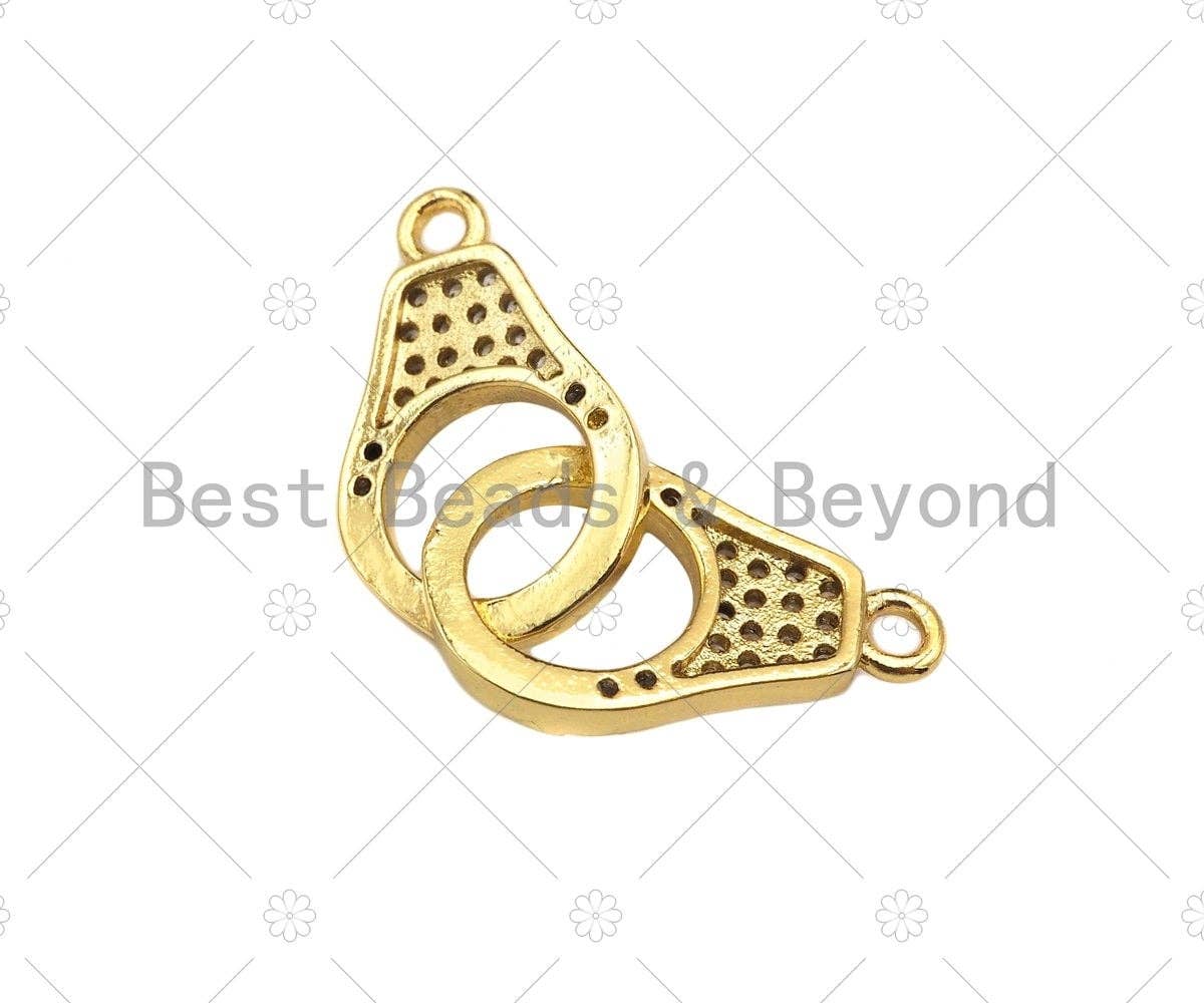 Micro Pave Dainty 18K Gold Handcuff Charm Connectors, Gold Handcuffs Link, Necklace Bracelet Connector, 10x17mm, Sku#LK242