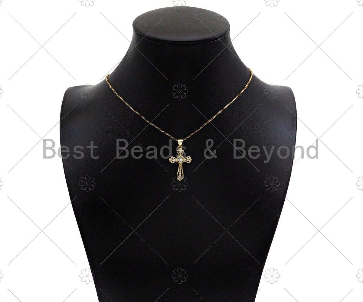 CZ Micro Pave Cross Shape Pendan,18K Dainty Gold Charm, Necklace Bracelet Charm Pendant,16x25mm,Sku#JL34