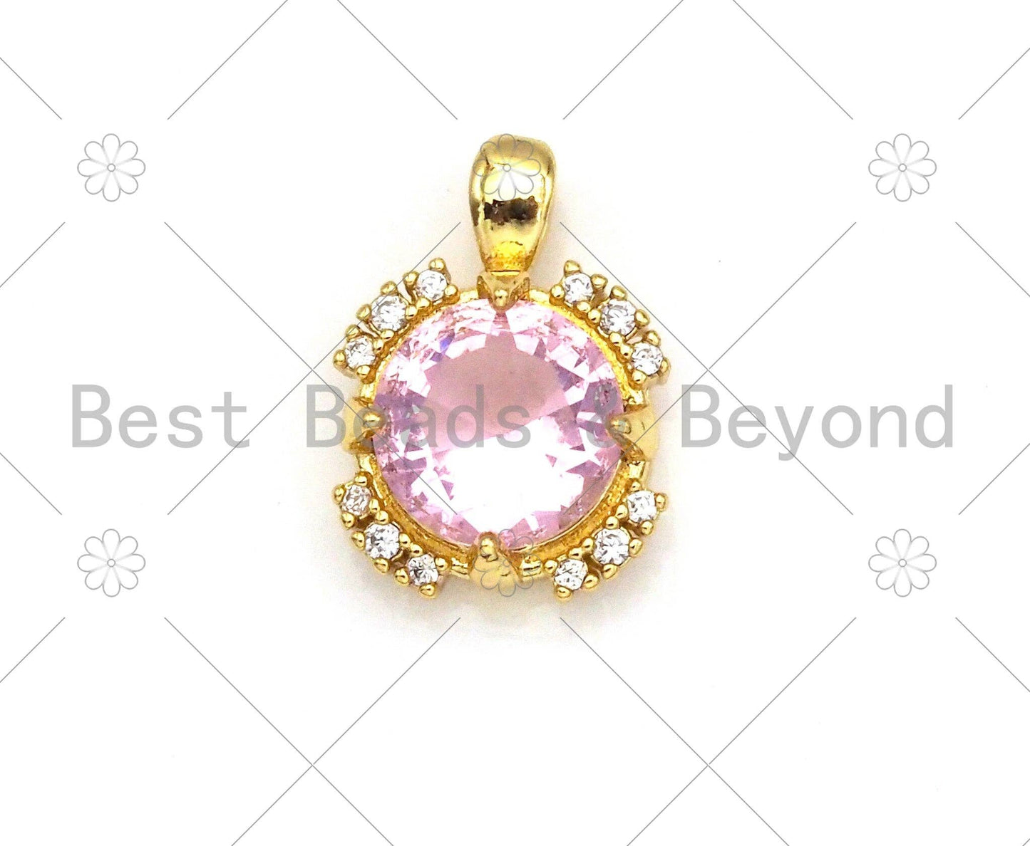 Pink CZ Micro Pave Cute Round Shape Pendant, 18K Gold Filled Round CZ Charm, Big CZ Pave Pendant, 11x15mm, Sku#LK372