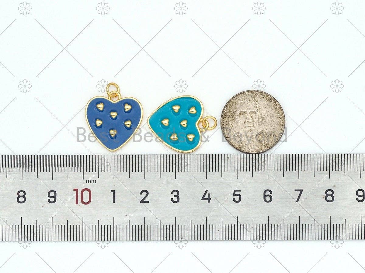 Cute Gold Heart On Colorful Enamel Heart Shape Pendant, 18K Gold Filled Heart Charm, Necklace Bracelet Charm Pendant,19x20mm, Sku#LK483