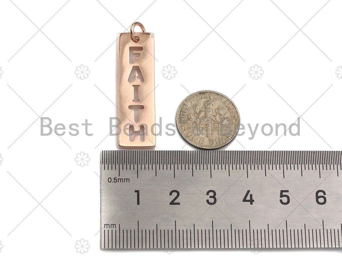 CZ Micro Pave Hollow Out Faith On Bar Pendant/Charm,Rectangle Cubic Zirconia Pendant, Silver/Gold /Rose Gold/Black Tone,10x29mm,Sku#ML07