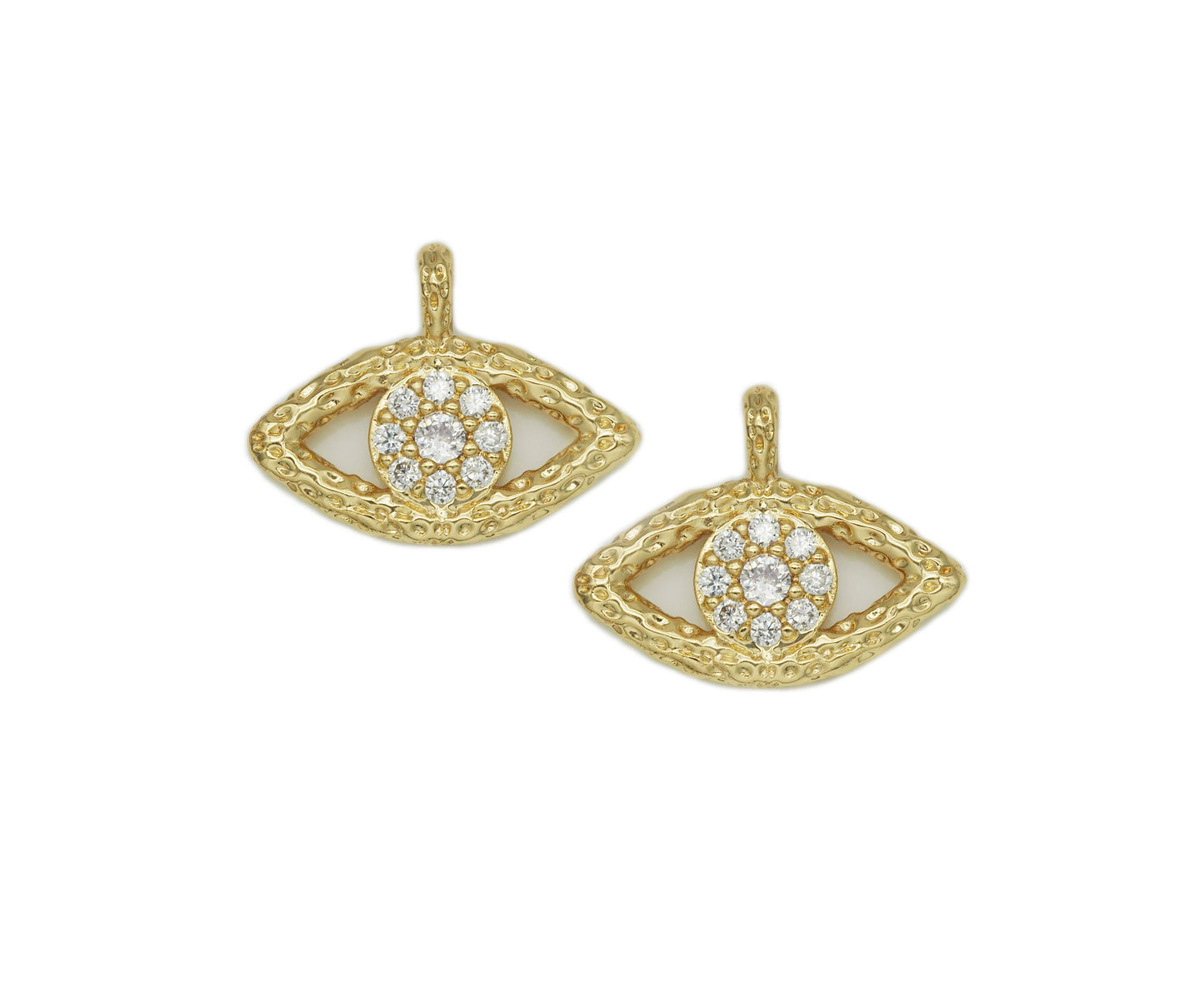 CZ Pave hammered Evil Eye Charm, Sku#L651