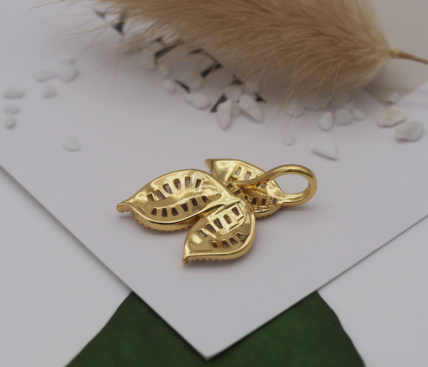 CZ Triple Leaf Charm, Sku#LK627