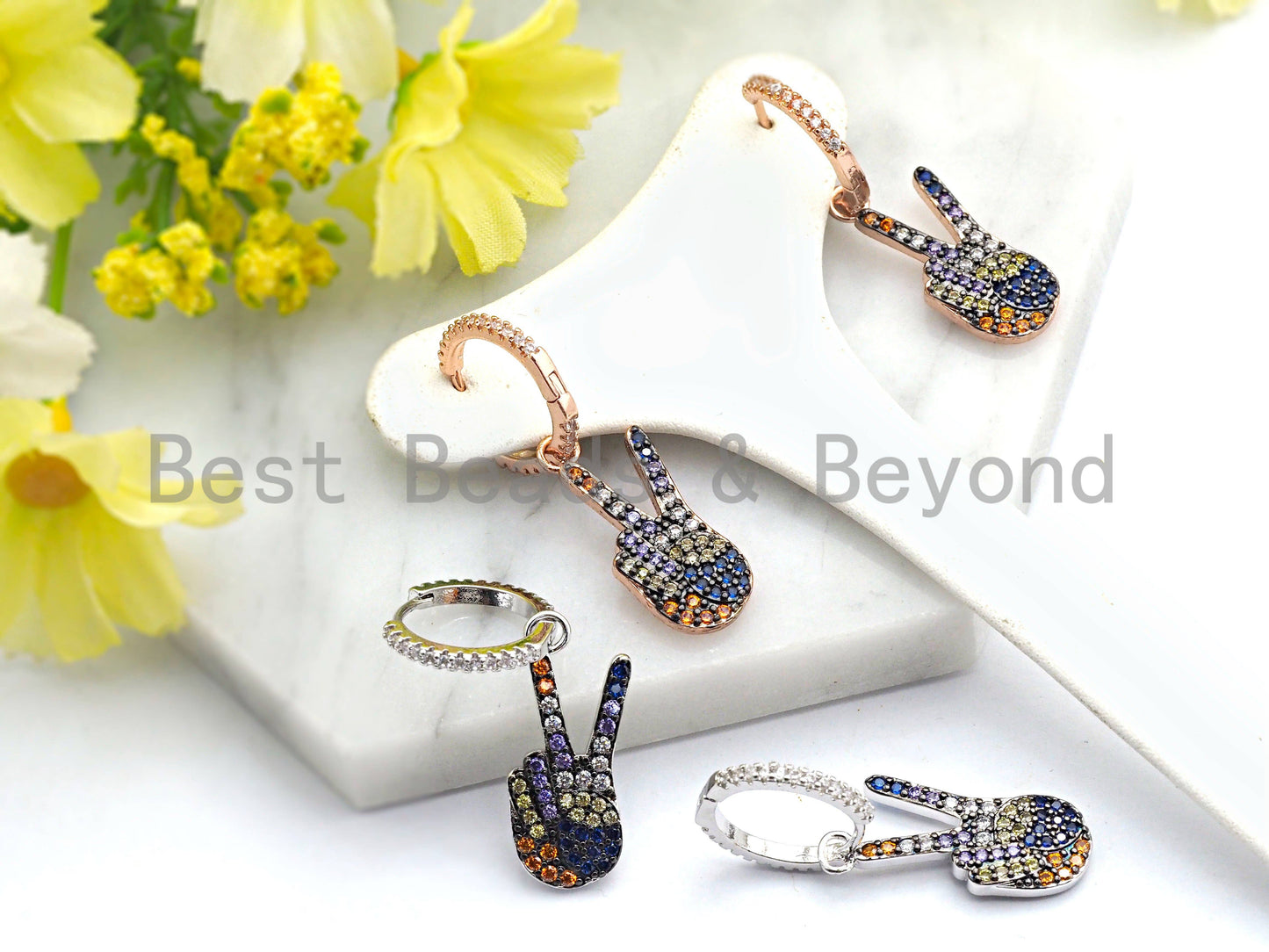 CZ  Victory Sign Hoop Earrings, Sku#J55