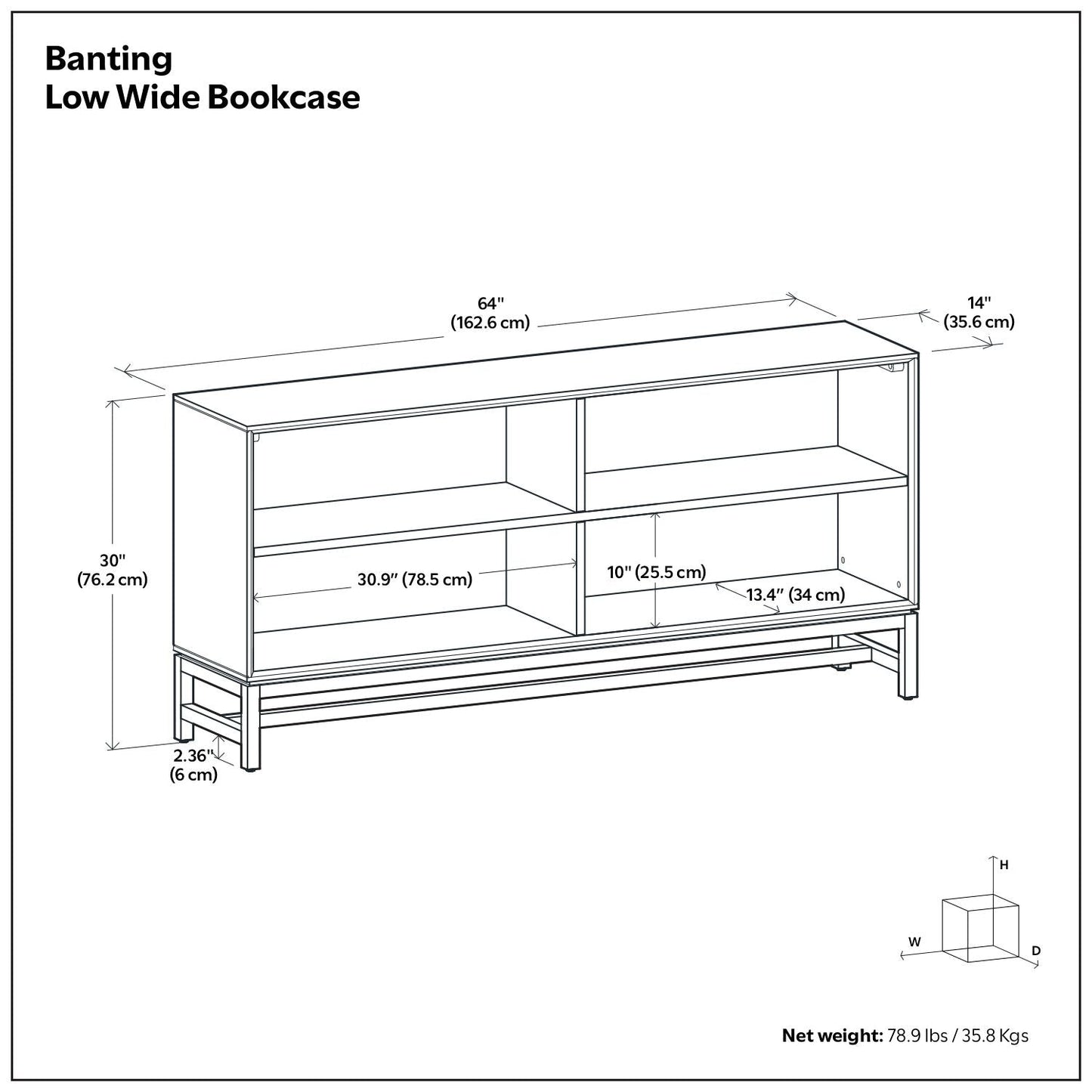 Banting - Low Wide Bookcase - Walnut Brown