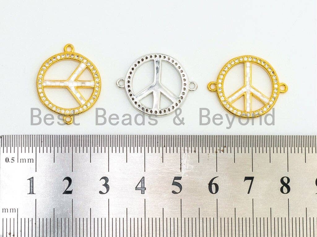 CZ Micro Pave Sign Peace Sign Connector with Mop Shell, Cubic Zirconia Space Connector, CZ mother of pearl Charm 18x23mm, 1pc,SKU#Z31