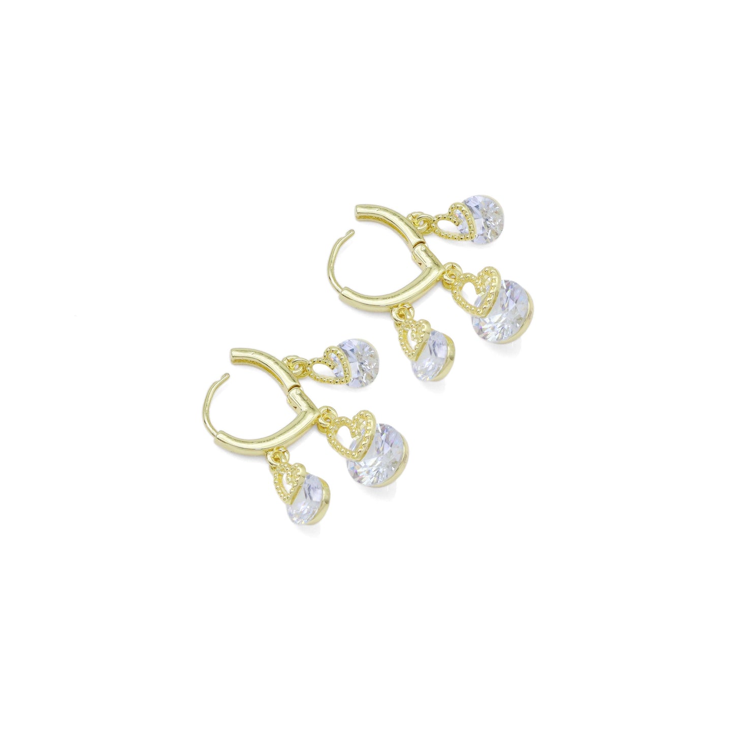 Clear Diamond CZ Dangle heart Earrings, Sku#LX447