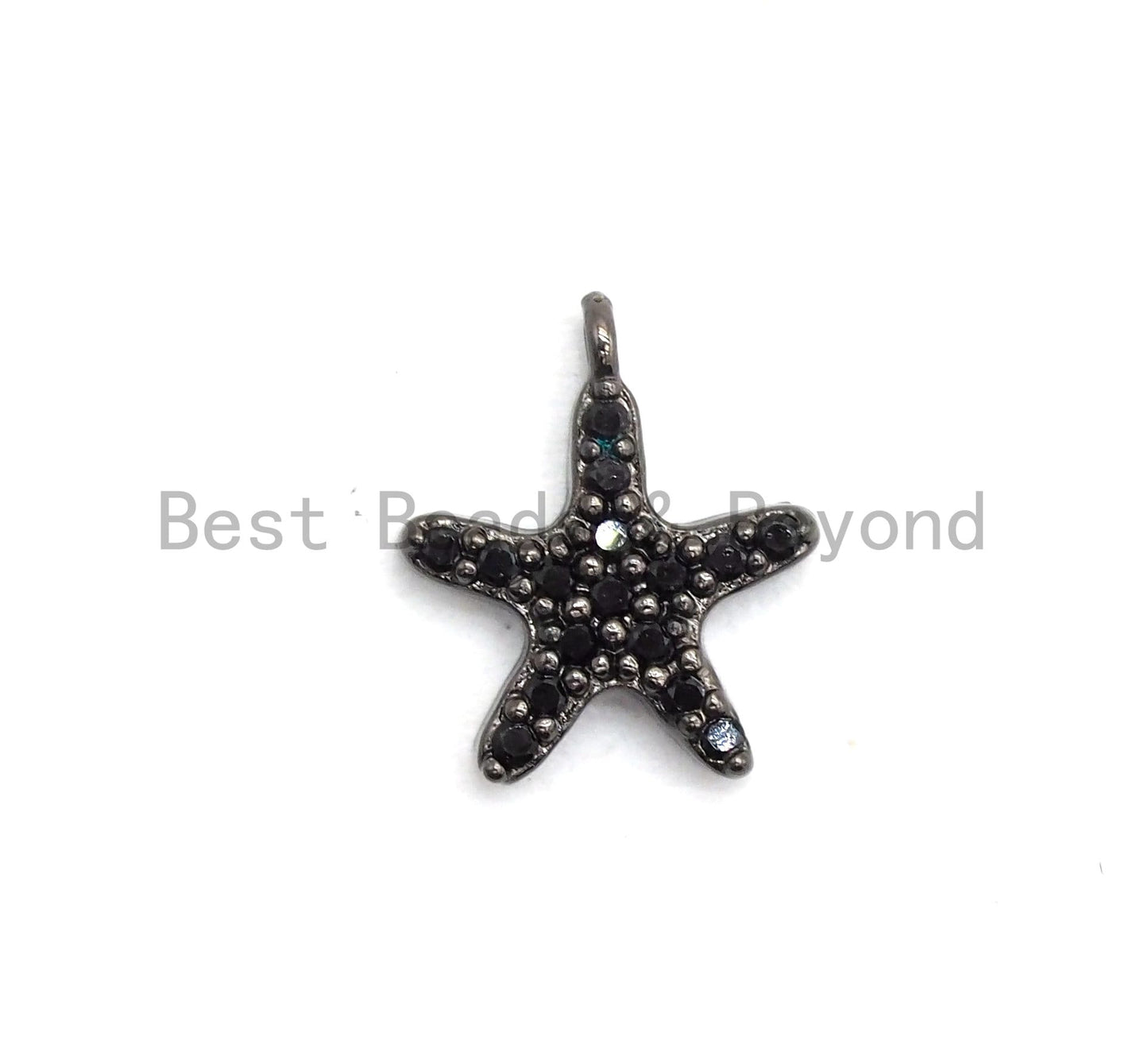 Micro Pave Black CZ Pave On Black Starfish Charm Beads, Starfish Charm, Black color beads, 9x10mm, sku#B100