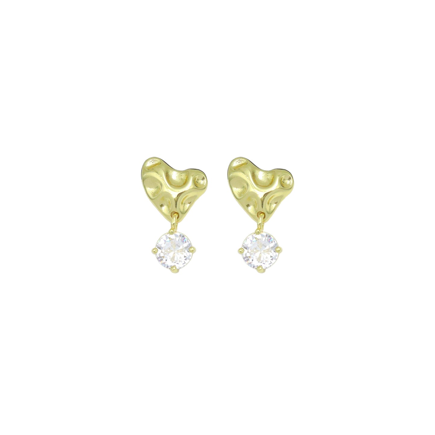 Big CZ Hammered Heart Stud Earrings, Sku#LK1066
