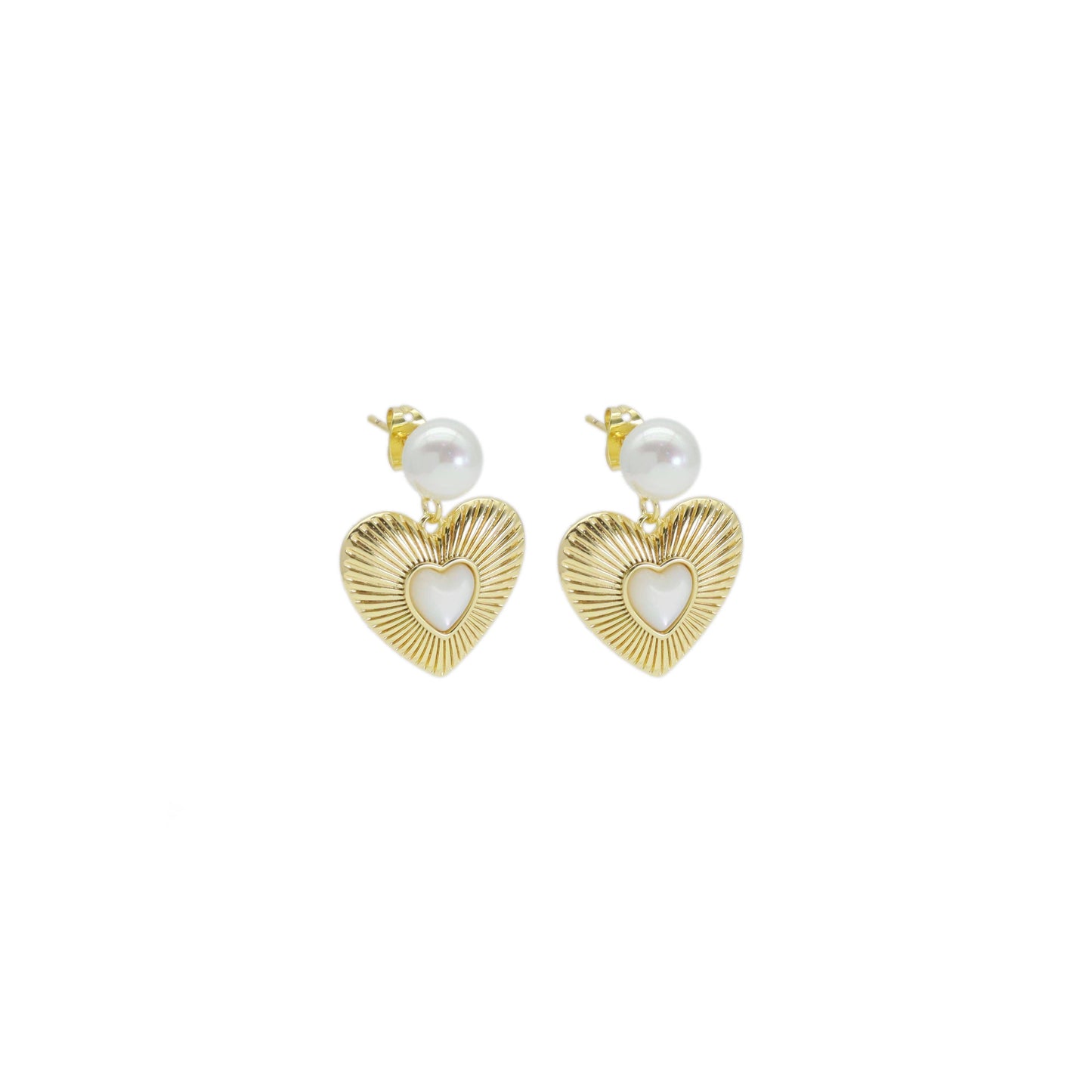 CZ Gold Heart White Pearl Earrings, Sku#ZX190