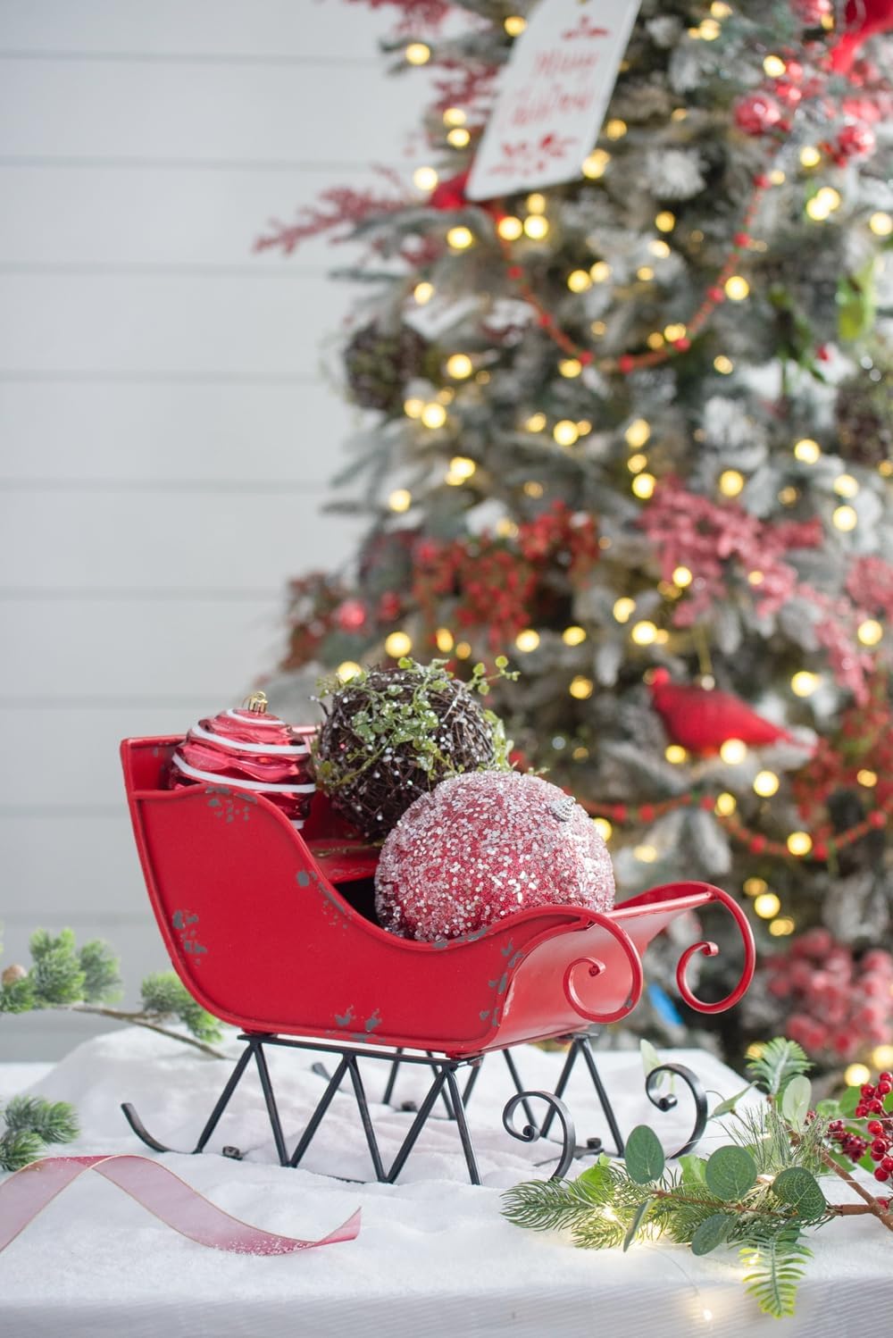 14.5x10x11"H Iron Red/Black Sleigh Small Christmas Decoration