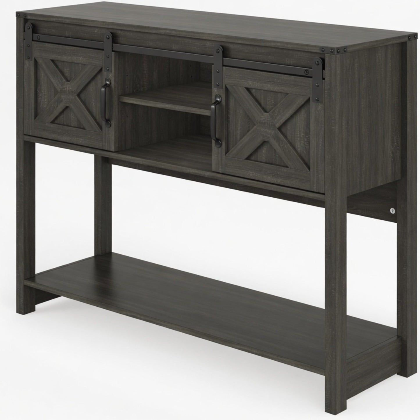 46" Modern Farmhouse Entryway Table with Storage & Sliding Barn Door, Dark