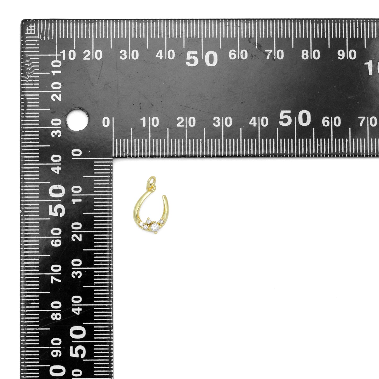 Gold U Shape Clear CZ Charm Pendant, Sku#Y1028