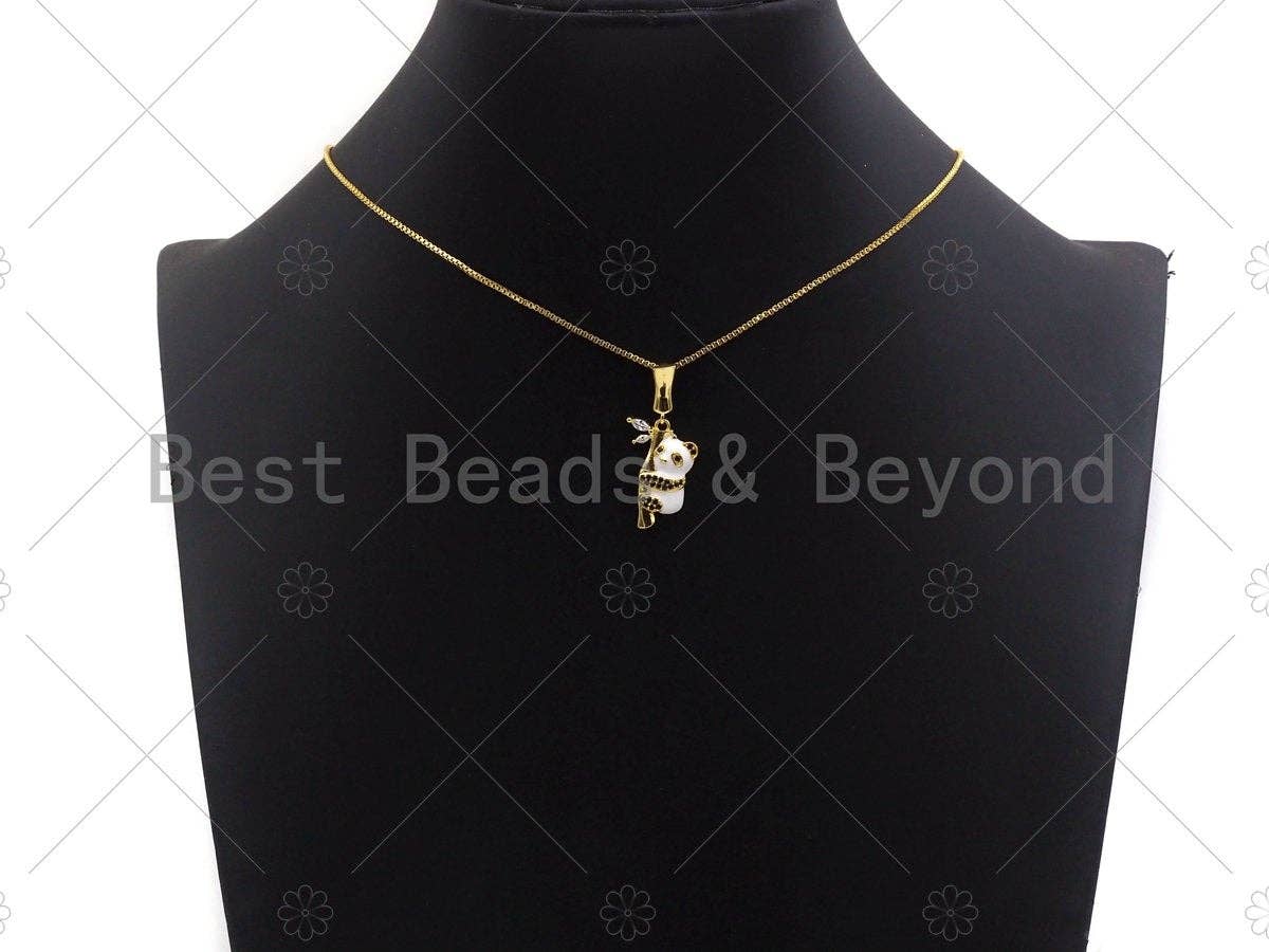CZ Micro Pave Pandas on Bamboo Pendant/Charm,Panda Charm, Panda pendant, Cubic Zirconia Pendant, 15x22mm,Sku#LK113