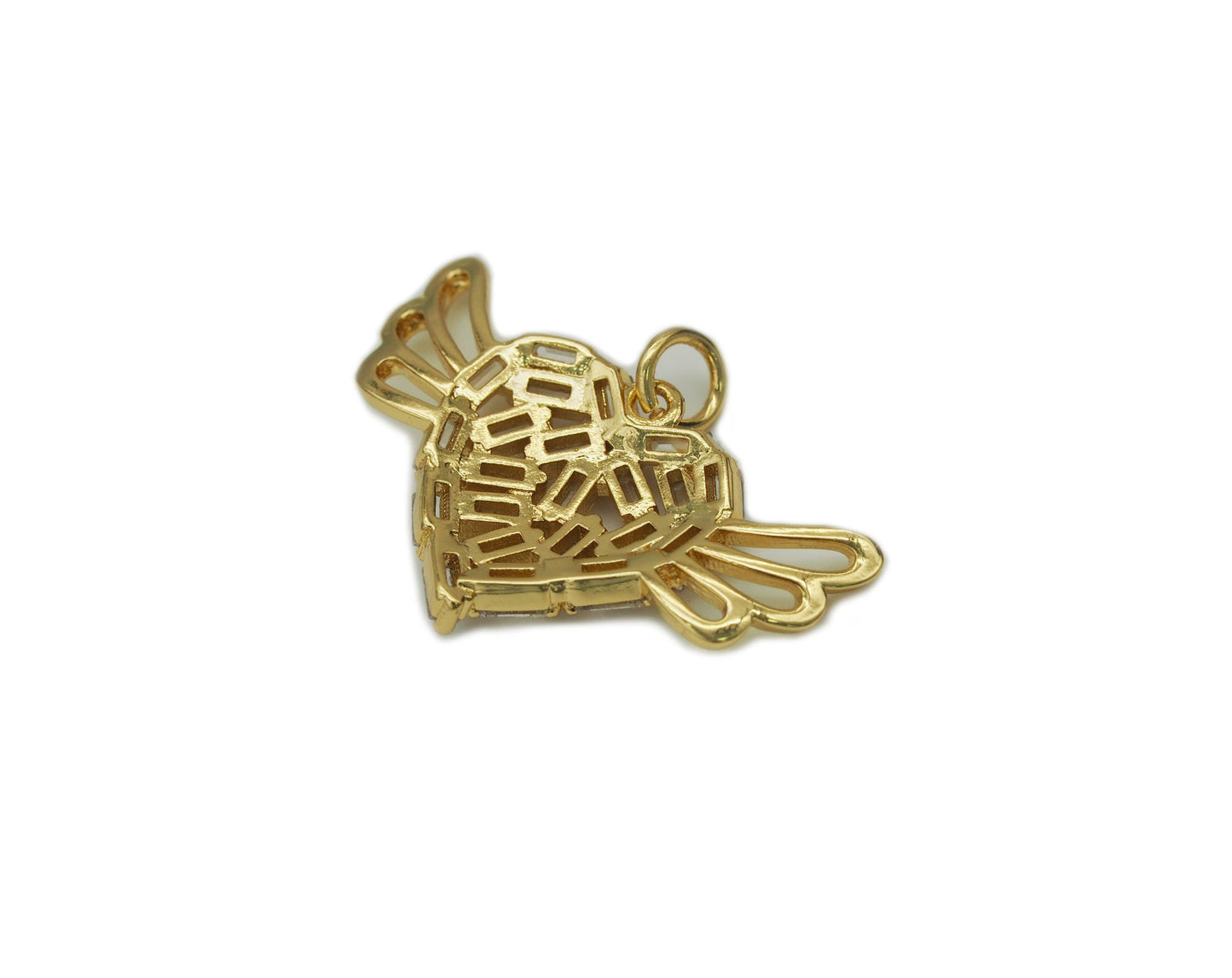 Baguette CZ Heart With Wings Charm, Sku#LK605