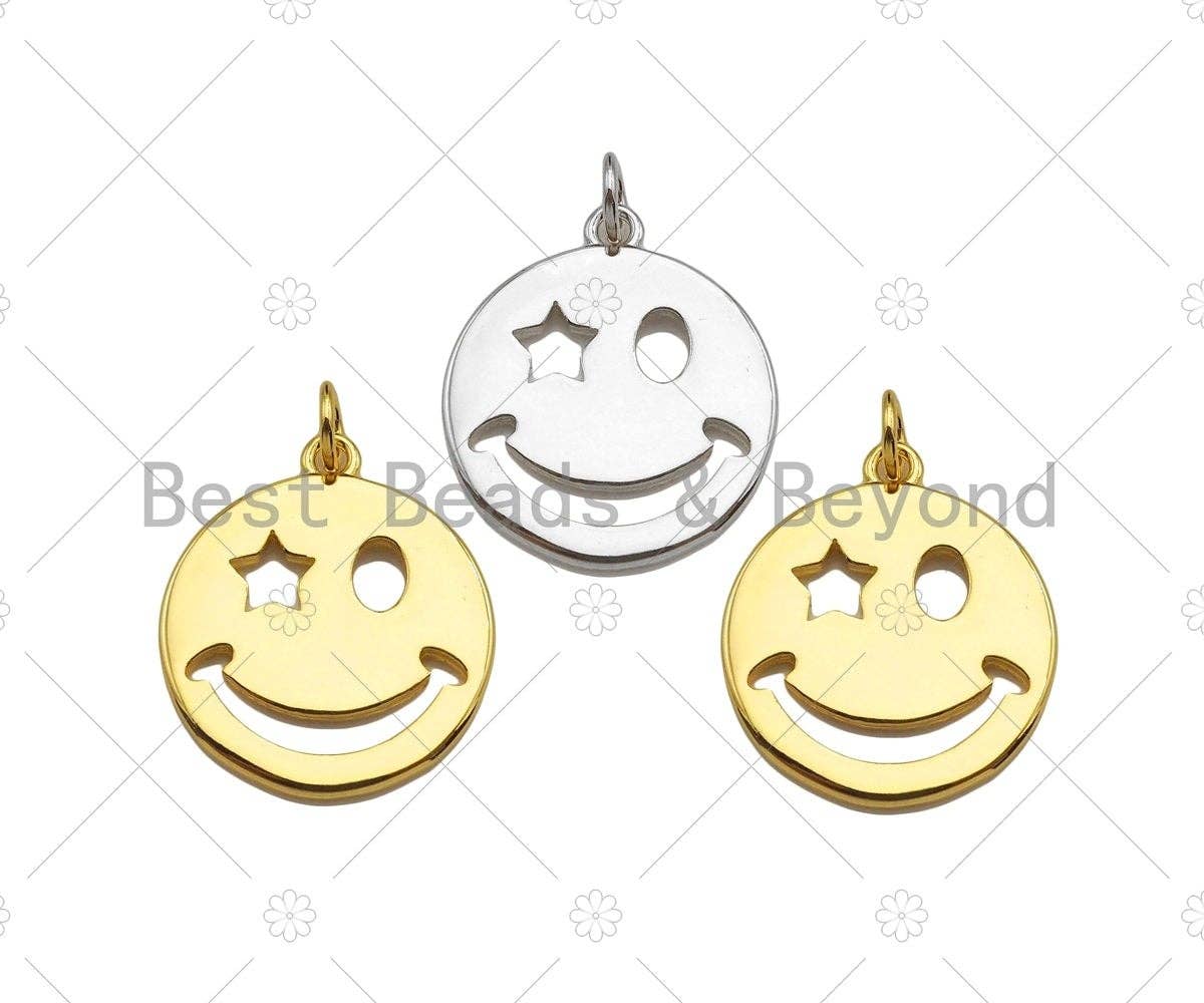 Dainty Gold/Silver Smiley Cute Face Shape Pendant/Charm, Smiley Face Medallion Charm,Necklace Bracelet Charm Pendant,20x18mm, Sku#LK241