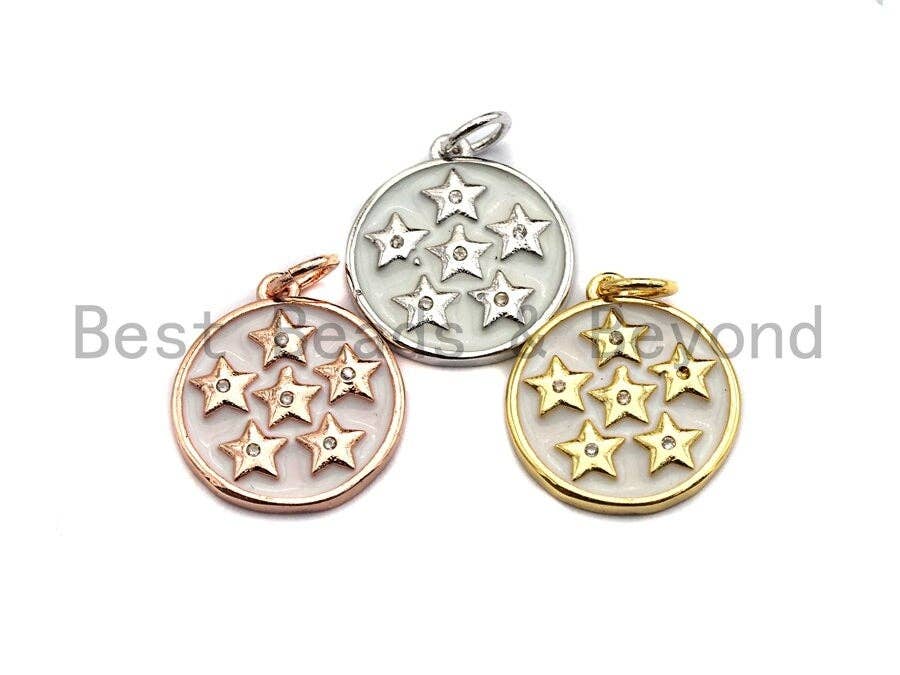 White Enamel Round Disc with Stars Charms Pendant, Enamel Pendant,Round Enamel, Gold/Silver/Rose Oil Drop jewelry Findings,16x20mm,sku#Z373