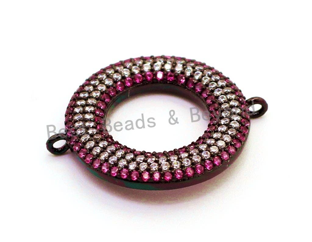 CZ Micro Pave Fuchsia Donut Ring Connector for Bracetlet/Necklace, Cubic Zirconia Space Connector, 22x27mm,sku#E69C